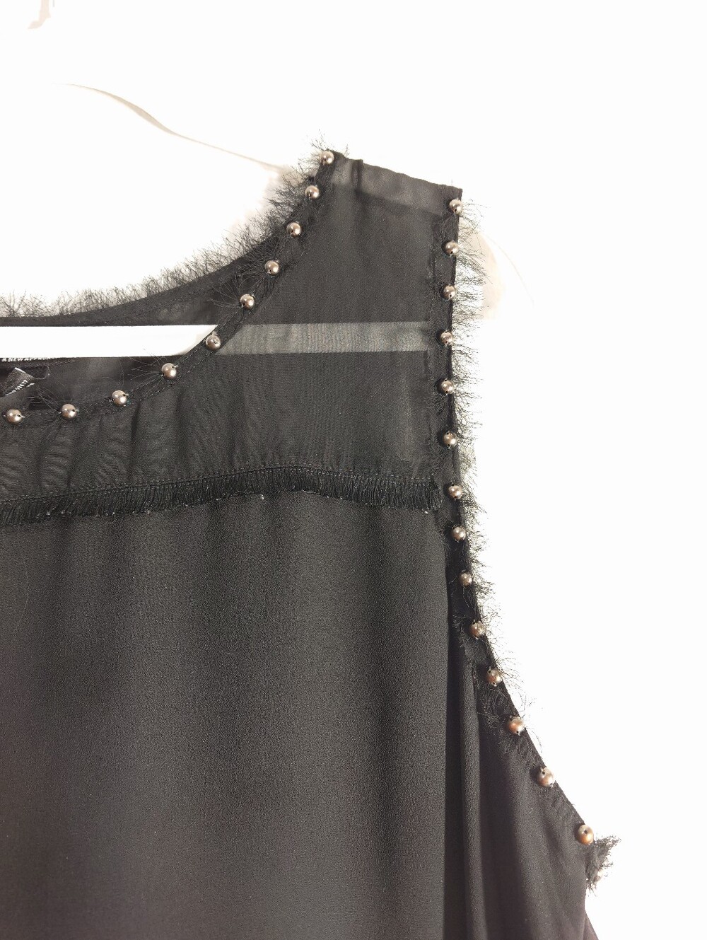 ANA Black Sheer Beaded Sleeveless Blouse XL